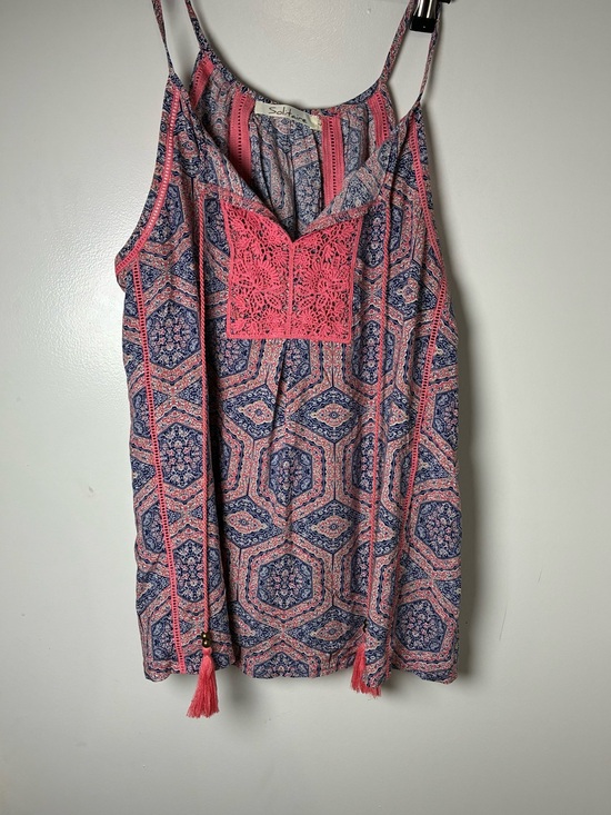 Sole Society Tops - Sole Society Pink and Blue Crochet-Accent Printed Cami Solitaire Size L women
